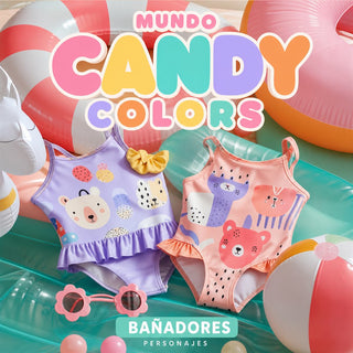 Bañadores personajes — colección Mundo Candy Colors, ropa infantil y de bebé